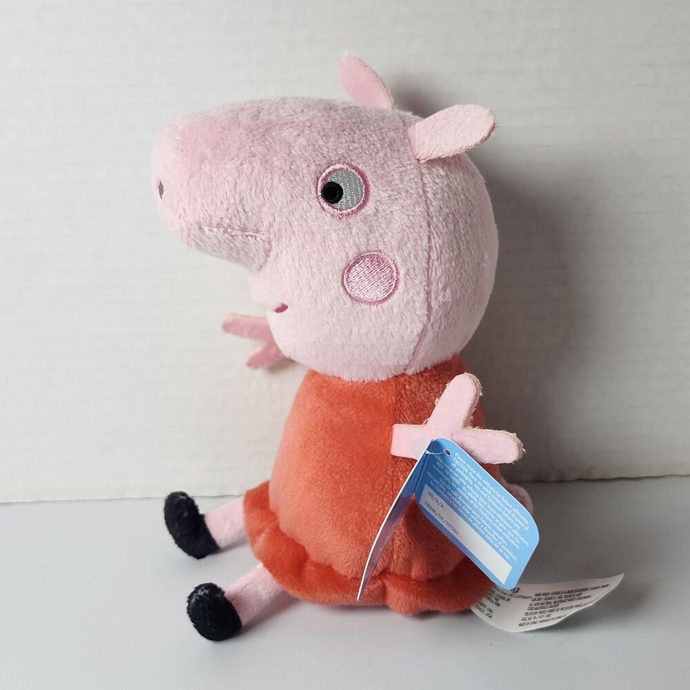 Peppa Pig Plush Hasbro Pink Stuffed Animal Toy 2021 Red Dress 7" Doll